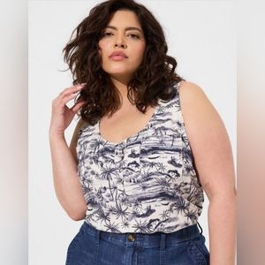 New Torrid 2X(18/20W) Challis Henley Pocket Sleeveless Tank-Jungle Toile…